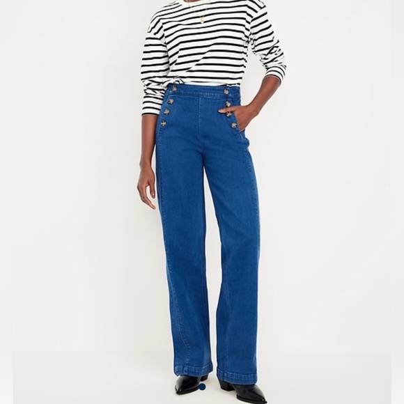 Old Navy Denim - Old Navy High-Rise Sailor Button Wide-Leg Jeans - Blue